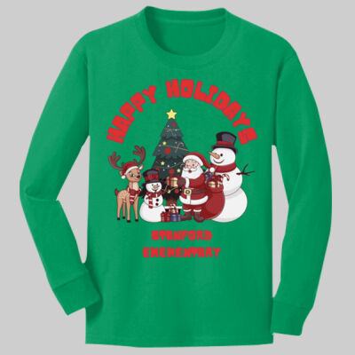 Youth Long Sleeve Shirt  - Winter Holidays - Happy Holidays - Red Thumbnail